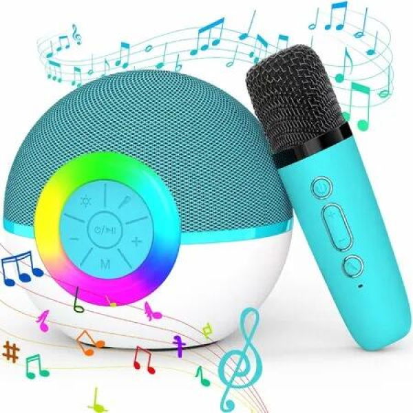 Portable Mini Karaoke Machine for Kids, Bluetooth Speaker with Wireless Microphone,MP3 Player,Perfect for Birthday and Family Parties(Green)