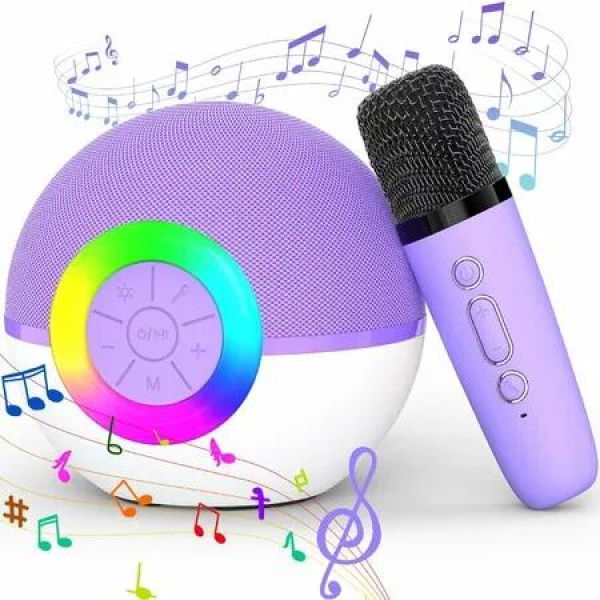 Portable Mini Karaoke Machine for Kids, Bluetooth Speaker with Wireless Microphone,MP3 Player,Perfect for Birthday and Family Parties(Purple)