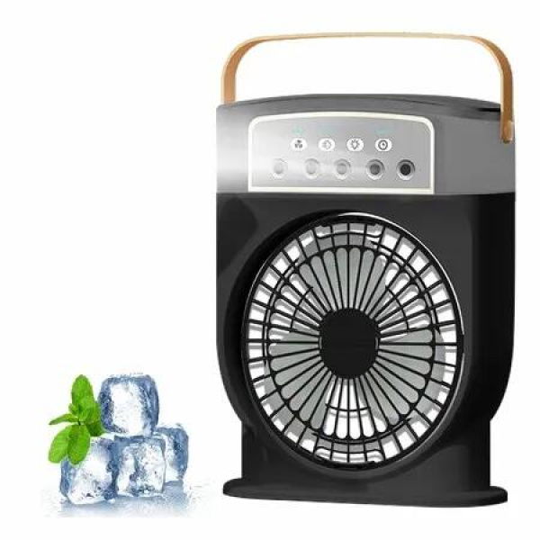 Portable Misting Fan 3 Speed Desktop Mini Air Conditioner Rechargeable Water Cooling Fan with 600mL Water Tank,Cooling for Home,Office,Kitchen-Black