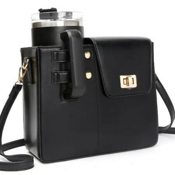 Portable Outdoor Water Cup Storage Crossbody Bag with Water Bottle Holder,Water Bottle Crossbody Bag,Purse For Women Color Black