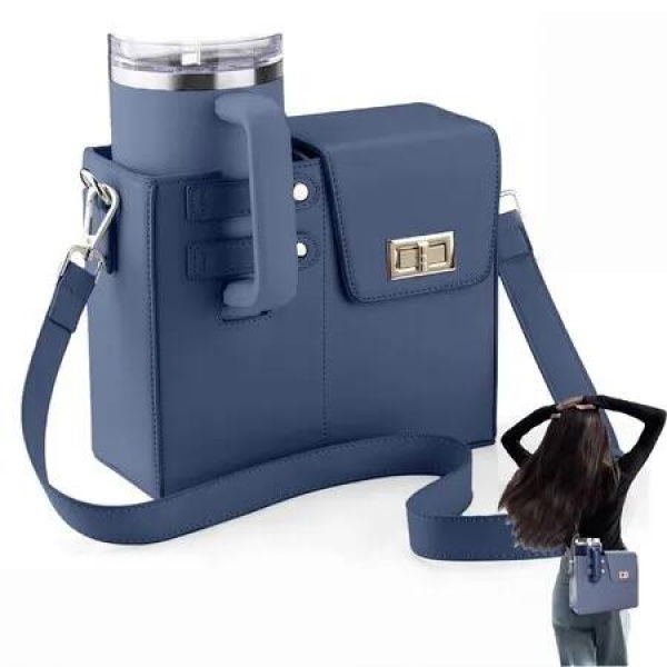 Portable Outdoor Water Cup Storage Crossbody Bag with Water Bottle Holder,Water Bottle Crossbody Bag,Purse For Women Color Blue