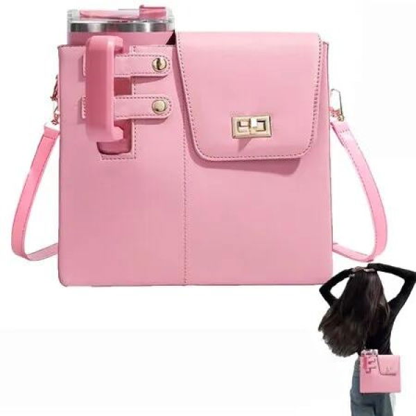 Portable Outdoor Water Cup Storage Crossbody Bag with Water Bottle Holder,Water Bottle Crossbody Bag,Purse For Women Color Pink