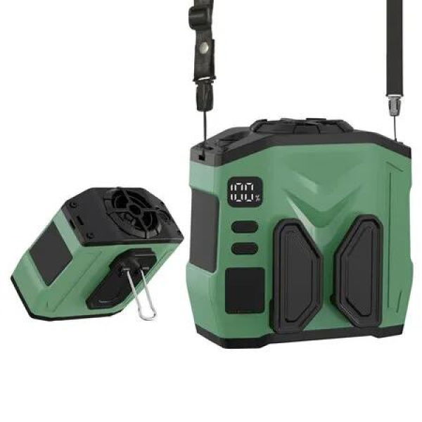 Portable Personal Waist Fan Rechargeable, 10000mAh 5 Speeds 13500RPM Strong Airflow, Hands-Free Belt Neck Clip on Fan for Camping Outdoor (Green)