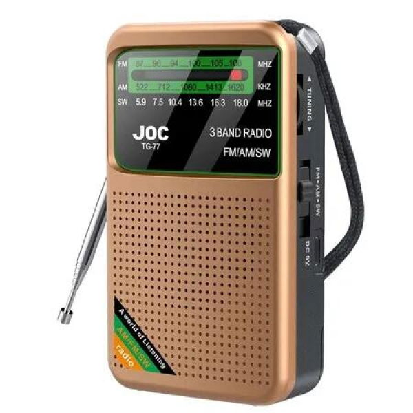 Portable Pocket Radio FM AM SW Radio, Battery Operated Mini Radios Rechargeable with HD Display Screen for Indoor Outdoor Walk Jogging (Golden)