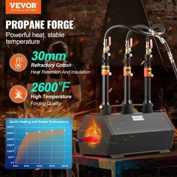 Portable Propane Forge 3 Burner Farrier Forge 1427éˆ©?Tool Knife Metal Forge