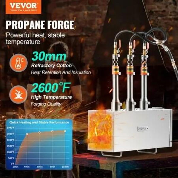 Portable Propane Forge 3 Burner Farrier Forge 2600éˆ©?Knife Metal Square