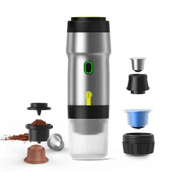 Portable Rechargeable Electric Espresso Machine Car Coffee Maker Self-Heating,Cold & Hot Dual Extraction for Travel,Camping -Silver