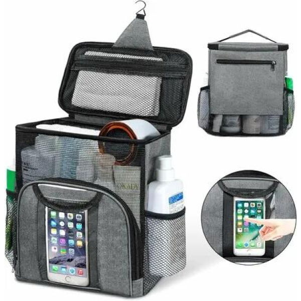 Portable Shower Caddy, Large Capacity Shower Caddy Tote Bag for College Dorm Room Essentials,Quick Dry Hanging Toiletry Bag for Travel-Grey