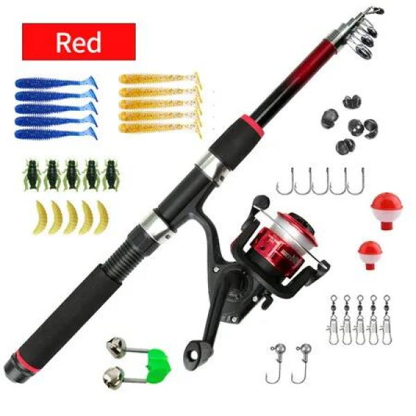 Portable Telescopic Fishing Rod and Reel Combo Kit for Boys,Girls with Fishing Reel,Fishing Tackles (Red)