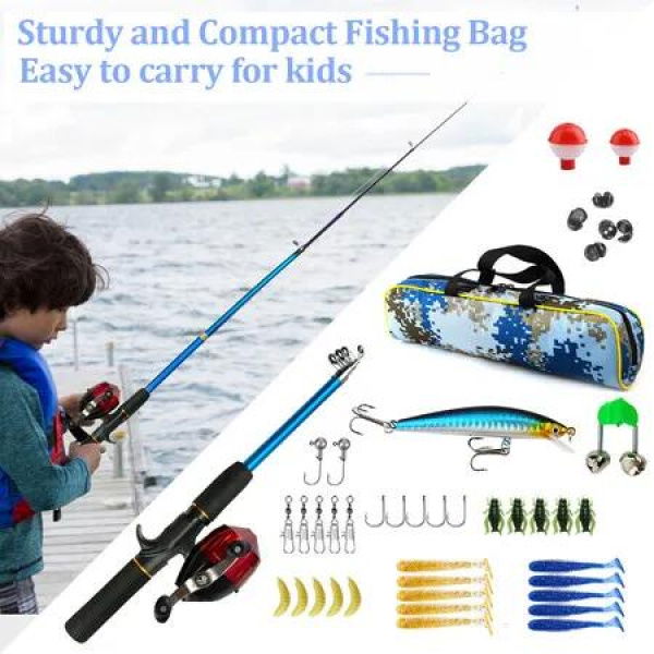 Portable Telescopic Fishing Rod and Reel Combo Kit with Fishing Reel Tackle Box for Boys, Girls, Youth (Red)