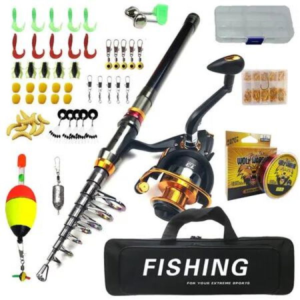 Portable Telescopic Fishing Rod and Reel Combo Kit with Fishing Reel Tackle Box for Boys, Girls