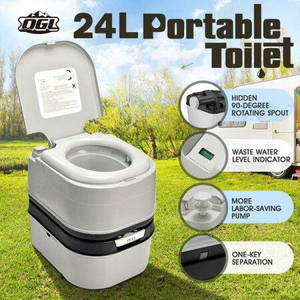 Portable Toilet Camping Potties Travel Porta Potty Mobile Bathroom Black And Gray 44.5x35x44cm 24L