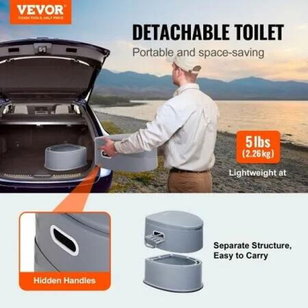 Portable Toilet for Camping Porta Potty with 5L Detachable Inner Bucket & Removable Paper Holder Commode with Dual Lids Travel Toilet