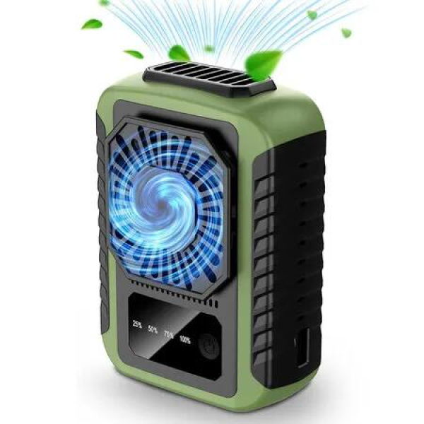 Portable Waist Fan 6000mAh with 3 Speeds, Shirt Fan Clip with 12000RPM Strong Airflow, Belt Fan Clip On Waist Cooling Fan for Outdoors, Green