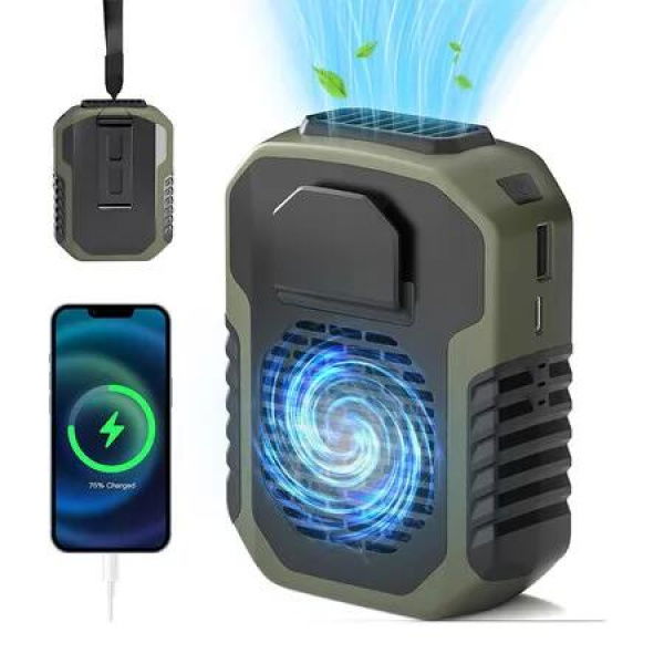 Portable Waist Fan Air Cooling Summer Cooler Rechargeable 3 Speeds Personal Under Shirt Clip Fans Green for Camping Working Hiking