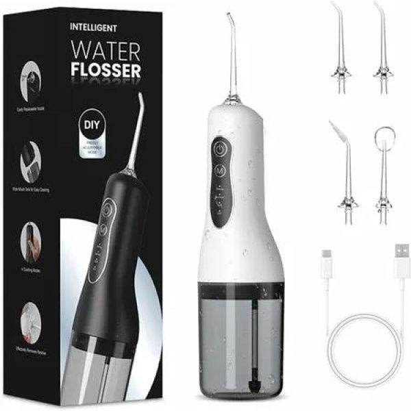 Portable Water Flosser for Teeth Cleaning, 5 Jet Tips, 4 Cleaning Modes, 1500mAh Rechargeable Battery, 260ml Water Tank, IPX7 for Braces, Black