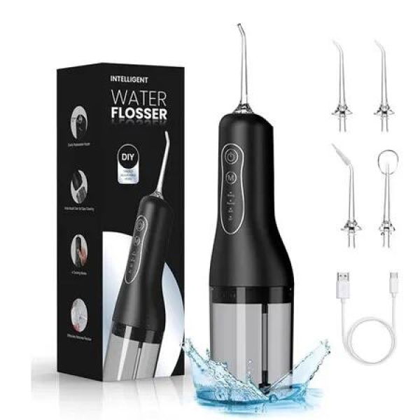 Portable Water Flosser for Teeth Cleaning, 5 Jet Tips, 4 Cleaning Modes, 1500mAh Rechargeable Battery, 260ml Water Tank, IPX7 for Braces, White