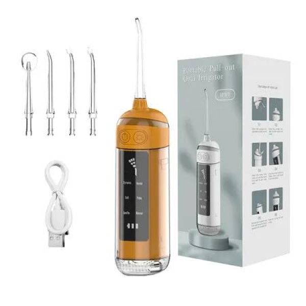Portable Water Flosser, Recargable and Portable Oral Irrigator, 6 Dental Care Modes, 4 Nozzles, Great Plaque Remover for Teeth (Orange)