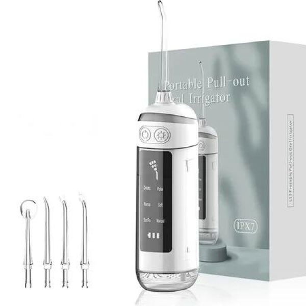Portable Water Flosser, Recargable and Portable Oral Irrigator, 6 Dental Care Modes, 4 Nozzles, Great Plaque Remover for Teeth (White)