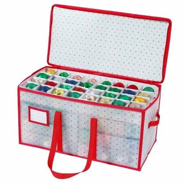 Portable Waterproof Christmas Decoration Ball Storage Box Stores 128 Ornaments,3-inch Balls,8 Independent Layered Trays,Foldable for Easy Access