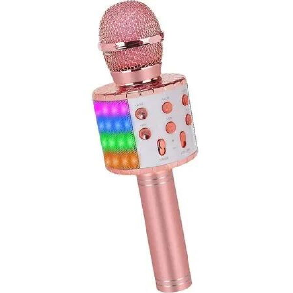 Portable Wireless Bluetooth Karaoke Microphone/Singing Karaoke Mic with Dazzling LED Lights,perfect gift for birthday(Rose Gold)