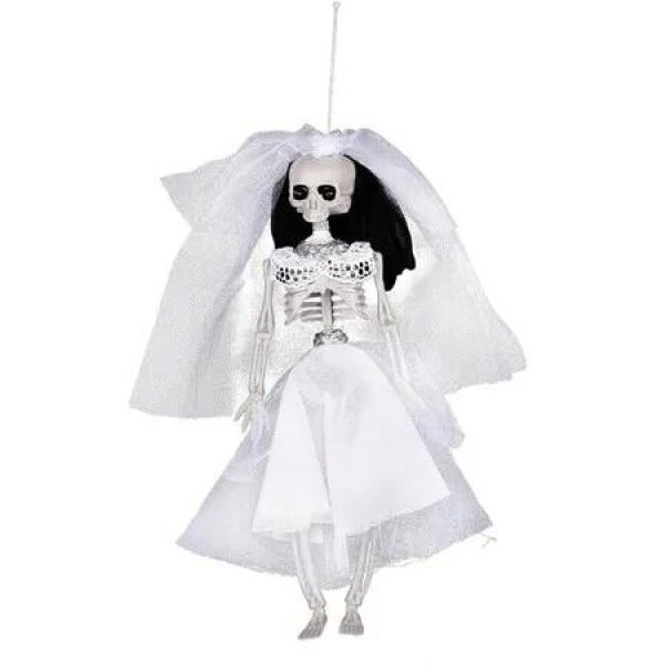 Poseable Hanging Skeleton Bride and Groom Halloween Decorations for Themed Parties, Festivals,and Haunted Houses - Spooky Wedding Couple Props (Bride)