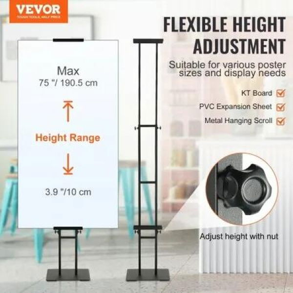 Poster Stand Adjustable Height Up to 75 Double-Sided Heavy Duty Pedestal Sign Holder Floor Standing Sign Holder Banner Stand with Shock-absorbing Base