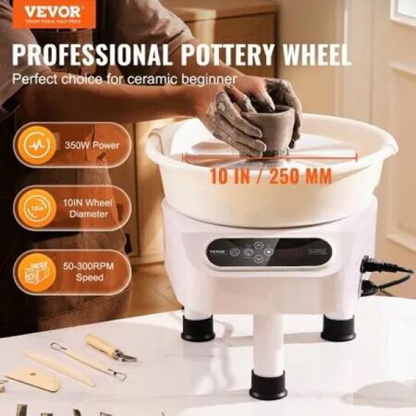 Pottery Wheel, 10 inch Pottery Forming Machine, 350W Electric Wheel for Pottery with Foot Pedal and LCD Touch Screen, Direct Drive Ceramic Wheel with 3 Support Legs for DIY Art Craft, White