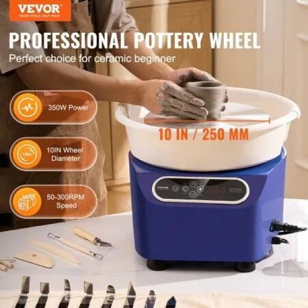 Pottery Wheel, 10 inch Pottery Forming Machine, 350W Electric Wheel for Pottery with Foot Pedal and LCD Touch Screen, Direct Drive Ceramic Wheel with Shaping Tools for DIY Art Craft, Blue