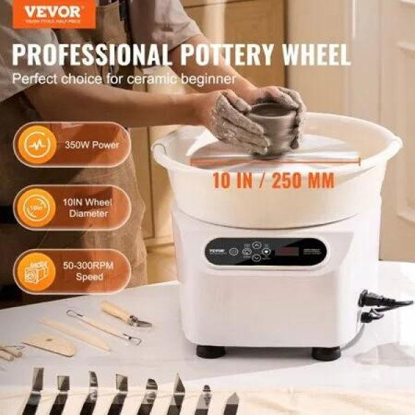 Pottery Wheel, 10 inch Pottery Forming Machine, 350W Electric Wheel for Pottery with Foot Pedal and LCD Touch Screen, Direct Drive Ceramic Wheel with Shaping Tools for DIY Art Craft, White