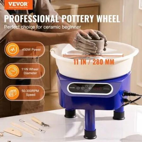 Pottery Wheel 11 inch Pottery Forming Machine 450W Electric Wheel for Pottery with Foot Pedal and LCD Touch Screen Direct Drive Ceramic Wheel