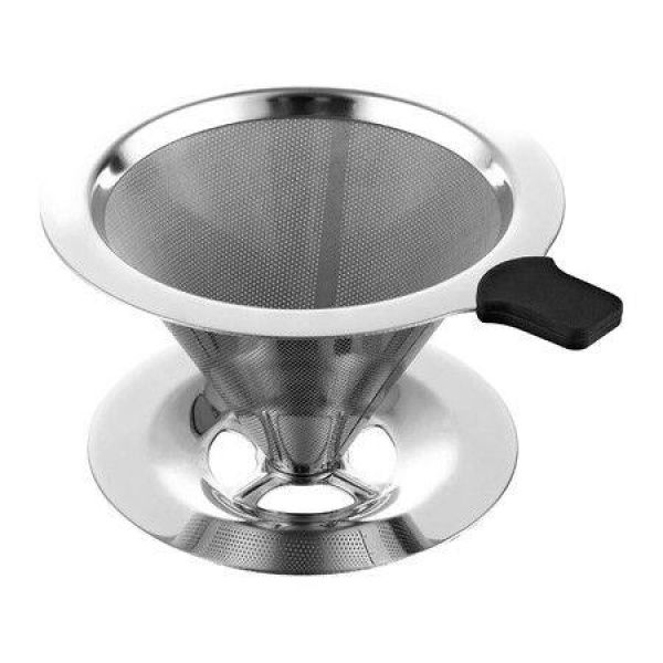 Pour Over Coffee Filter With StandPaperless Pour Over Coffee Dripper Manual Reusable Stainless Steel Cone Filter 1 To 2 Cups