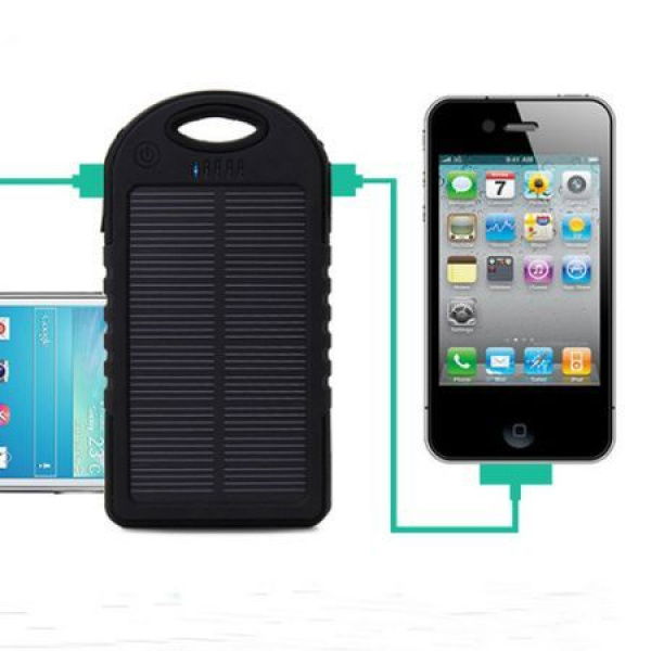 Power Bank 5000mAh Solar Charger Waterproof USB - Black