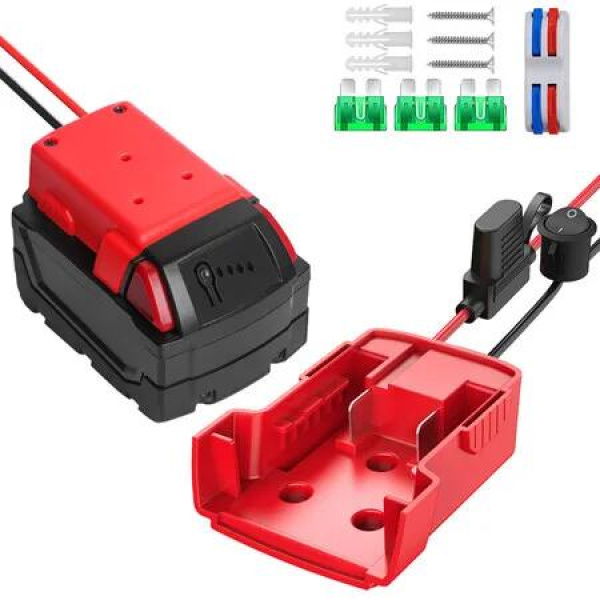 Power Wheels Adapter for Milwaukee M18 18V Battery Adapter Kit with Switch Fuse Wire Terminals 12AWG Rc MotoHome Camper Toys Robotics portable power source