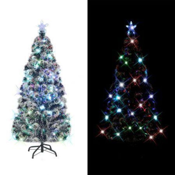 Pre-lit Christmas Tree Green and White 150 cm Fibre Optic