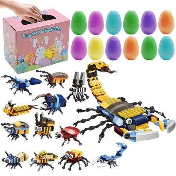 Prefilled Easter Eggs With Insect Building Blocks. Easy To Assemble Surprise Easter Egg Toys. Easter Party Favors. Easter Basket Stuffers. Easter Egg Hunting. Classroom Prize Toys (12 Pcs).