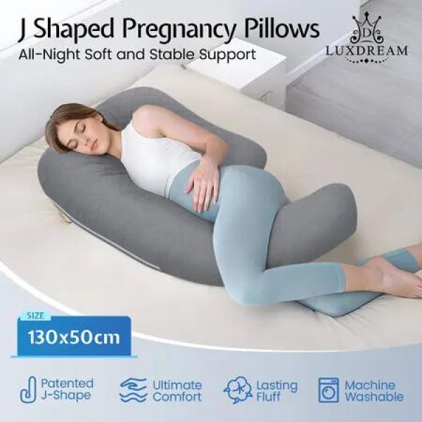 Pregnancy Body Pillow Long Bed Sleeping Full Head Neck Leg Belly Support Cushion Shredded Memory Foam Maternity Women Side Sleepers J Shape 130x50cm