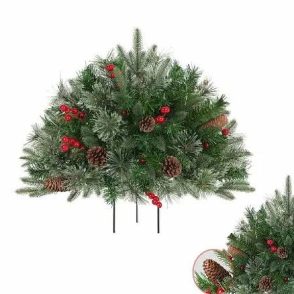 Prelit Planter Bushes,2025 Holiday Planter Filler,Prelit Planter Bushes Christmas,Topsworth Prelit Planter Bushes with Led Lights & Red Berries (1pc)