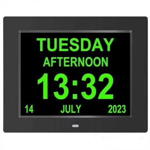 Premium Digital Alarm Clock 8 Inch Desktop Electronic Alarm Clock Digital Photo Frame The Elderly Calendar Alarm ClockPerfect For Seniors Black