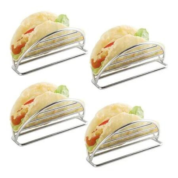 Premium Stainless Steel Taco Holders for Soft, Hard, Burrito, and Tortillas (Set of 4)