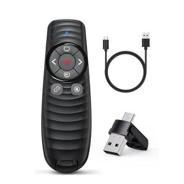 Presentation Clicker Wireless, 2 in 1 USB/Type C Rechargeable Presenter Remote Control for PowerPoint, PPT Clicker Red Laser Pointer, Slide Advancer RF2.4GHz (Red Light, USB C Rechargeable)