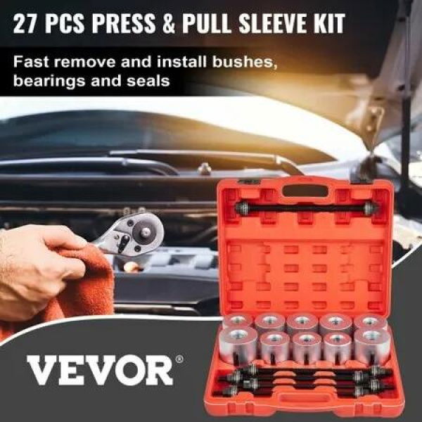 Press and Pull Sleeve Kit Bush Bearing Removal Kit 27PCS 45# Steel & Case