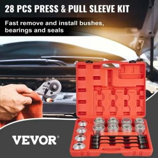 Press and Pull Sleeve Kit Bush Bearing Removal Kit 28PCS 45# Steel & Case