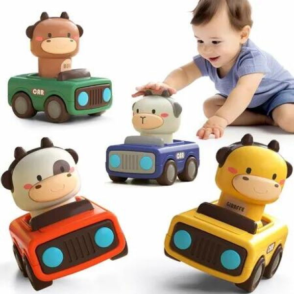 Press to Go Car Toys,Animal Racing Cars,Infant Play Vehicle Set,Push Go Friction Car Toys,Birthday Gifts,Age3+