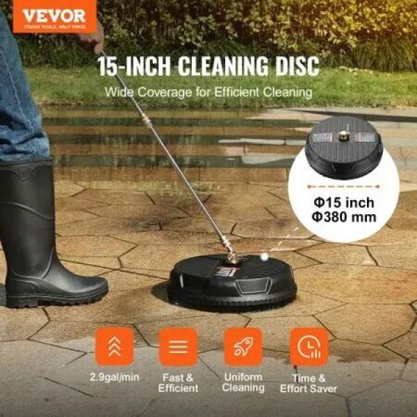 Pressure Washer Surface Cleaner Universal 15', Pressure Washer Attachment 4000 Max PSI with 2 Extension Wand, 1/4' Quick-Connect Connector Power Concrete Cleaner, For Floor Driveway, Patio