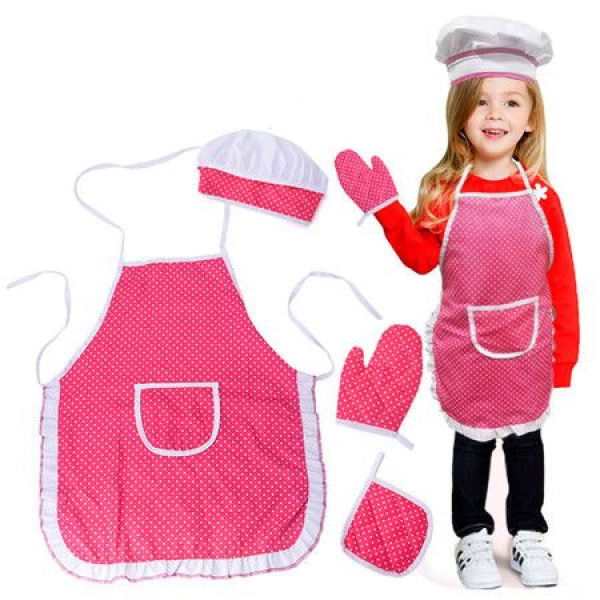 Pretend Play Clothes Apron Gloves Hat Cooker Gift For Kids Girls