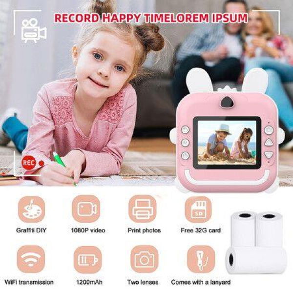 Print Camera Cartoon Smart Camera HD Shooting 24MP Thermal Printing 2.4in HD Screen for Pictures Shooting Color Pink