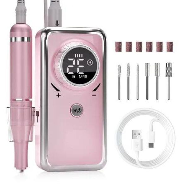 Pro Electric Nail Drill Machine with efficient nail filing & shaping 35000RPM high speed, 6 Nail Bits for Manicures and Pedicures at Home or Salon(pink)