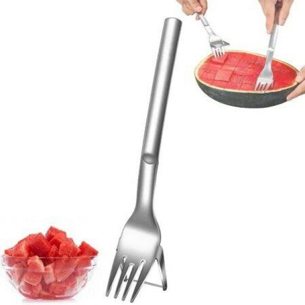 Professional 2-in-1 Watermelon Slicer Stainless Steel Fruit Fork Slicer Knife And Melon Slicer For Watermelon Fruit DIY Fruit Salads (1 Pack)