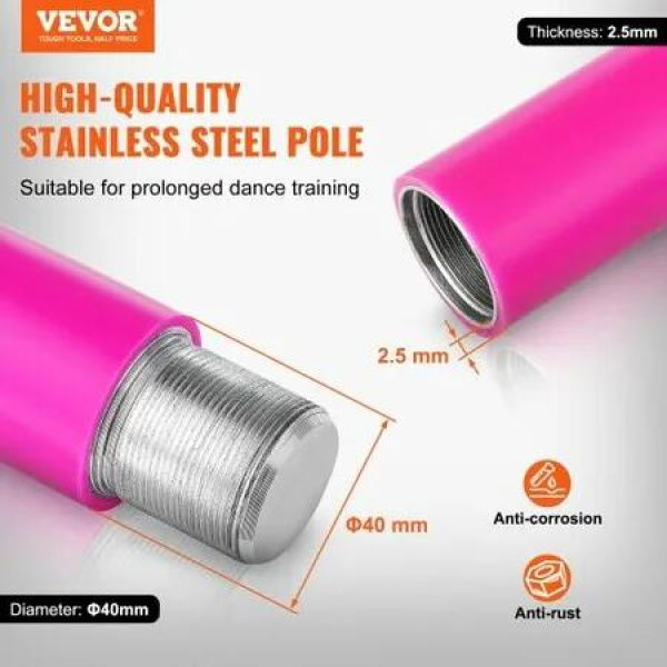 Professional Dancing Pole Spinning Static Dancing Pole Kit Portable Removable Pole 40mm Heavy-Duty Stainless Steel Pole Height Adjustable Fitness Pole